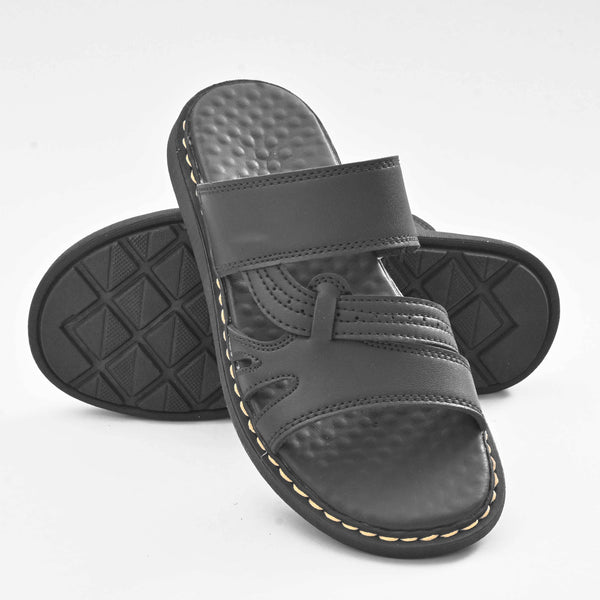 elo MR Men's Taastrup Padded Sole PU Leather Chappal Black