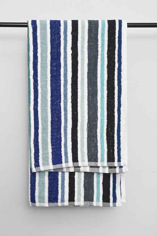 elo Muang Yarn Dyed Stripe Bath Towel Blue & Turquoise