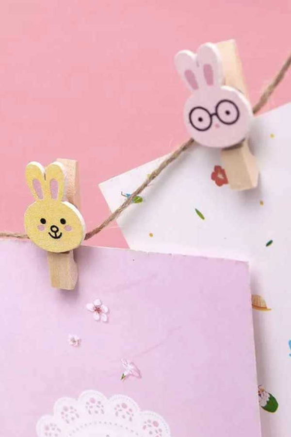 Elo Multi Design Wooden Paper Clips With Hemp Rope Pack