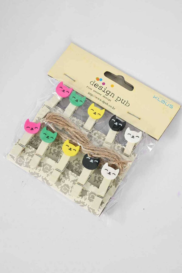 elo Multi Design Wooden Paper Clips With Hemp Rope Pack