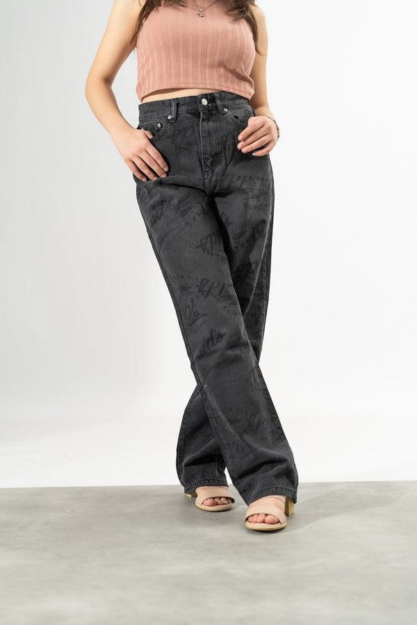 Elo Nasty Gal Women's Car Print Wide Leg Baggy Denim Blue