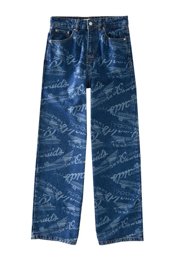 elo Nasty Gal Women's Car Print Wide Leg Baggy Denim Blue