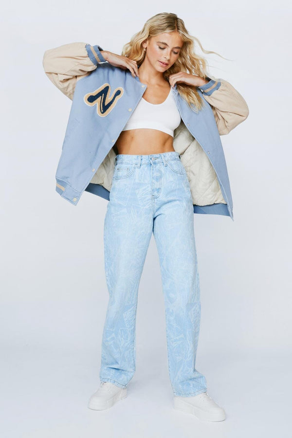 Elo Nasty Gal Women's Comic Printed Denim Jeans Sky