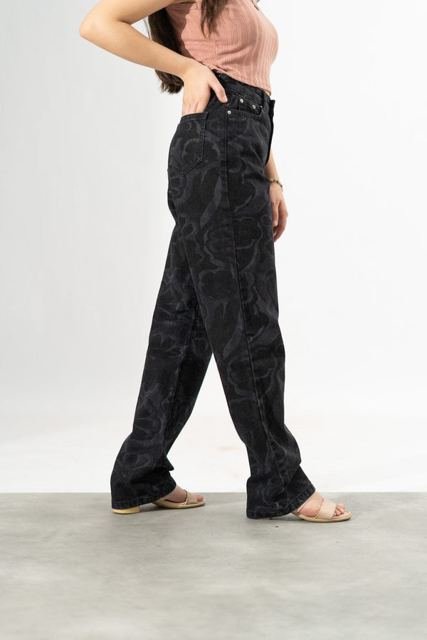 Elo Nasty Gal Women's Devon Retro Floral Denim Black