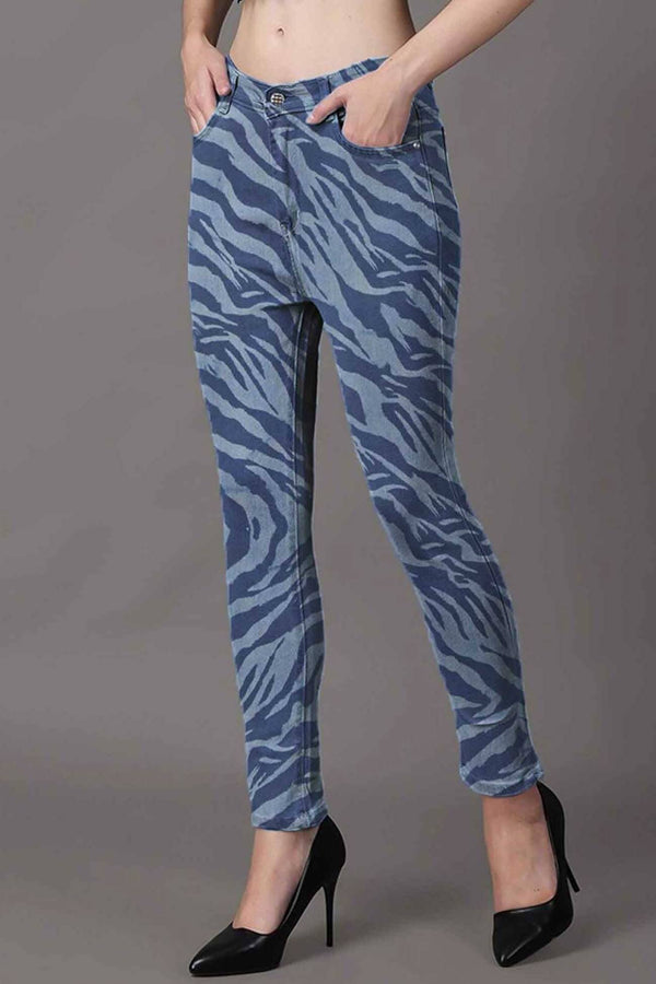elo Nasty Gal Women's Zebra Printed Skinny Jeans Blue