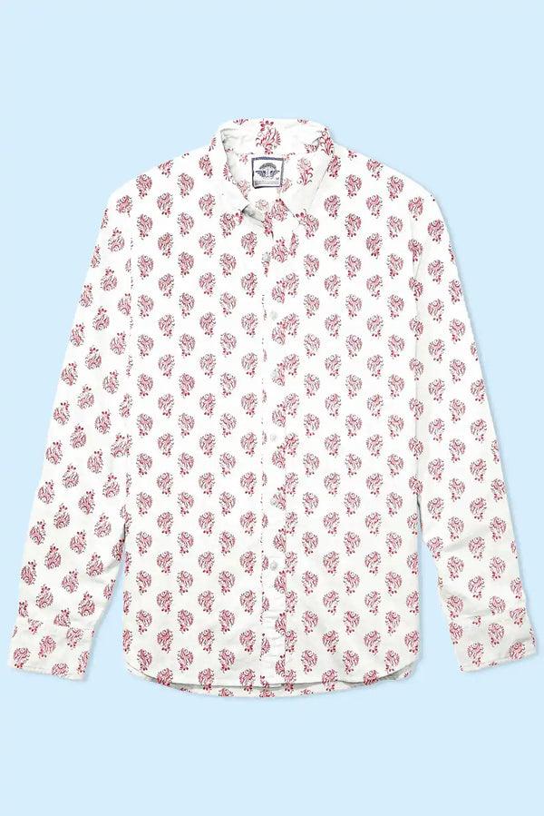Elo New Fashion Men's Batroun Printed Design Long Sleeve Casual Shirt White