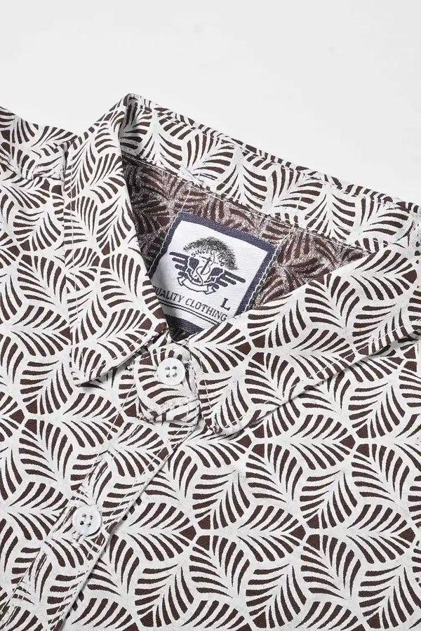 Elo New Fashion Men's Laren Leaves Printed Slim Fit Casual Shirt Brown & White