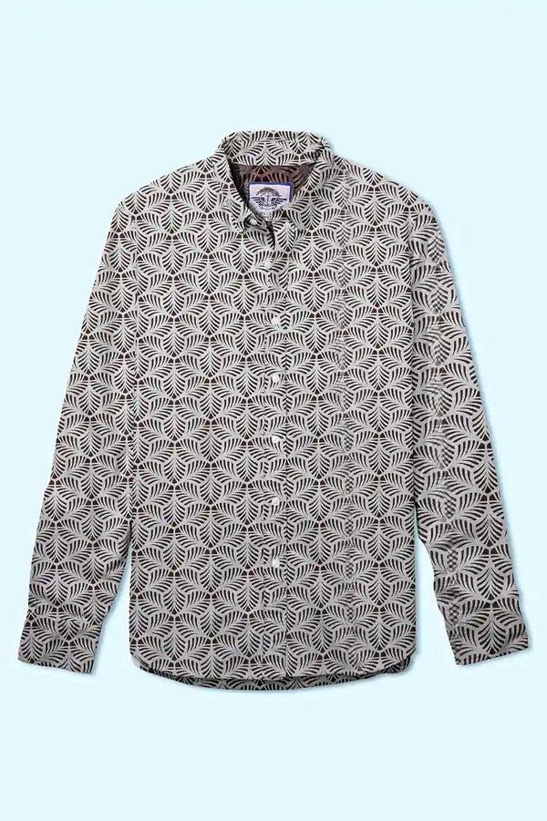 elo New Fashion Men's Laren Leaves Printed Slim Fit Casual Shirt Brown & White