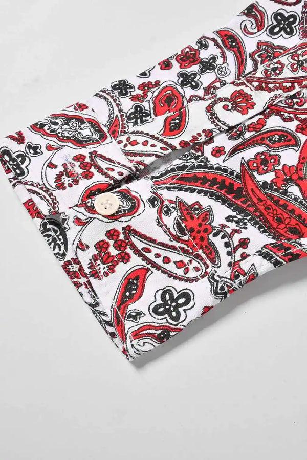 Elo New Fashion Men's Leaf Printed Smart Fit Casual Shirt White & Red