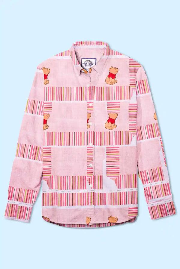 Elo New Fashion Men's Panel Design Printed Casual Shirt Light Pink