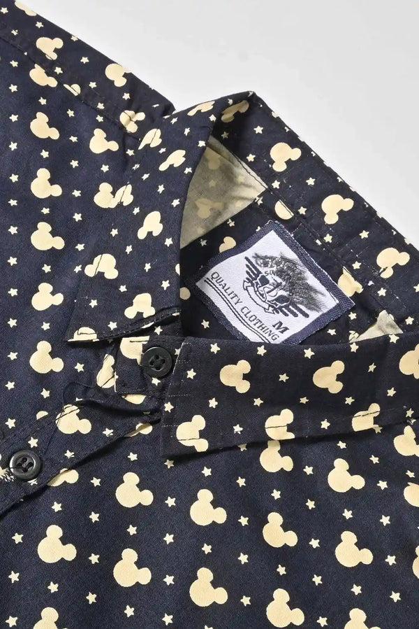 Elo New Fashion Men's Star Printed Smart Fit Casual Shirt Navy