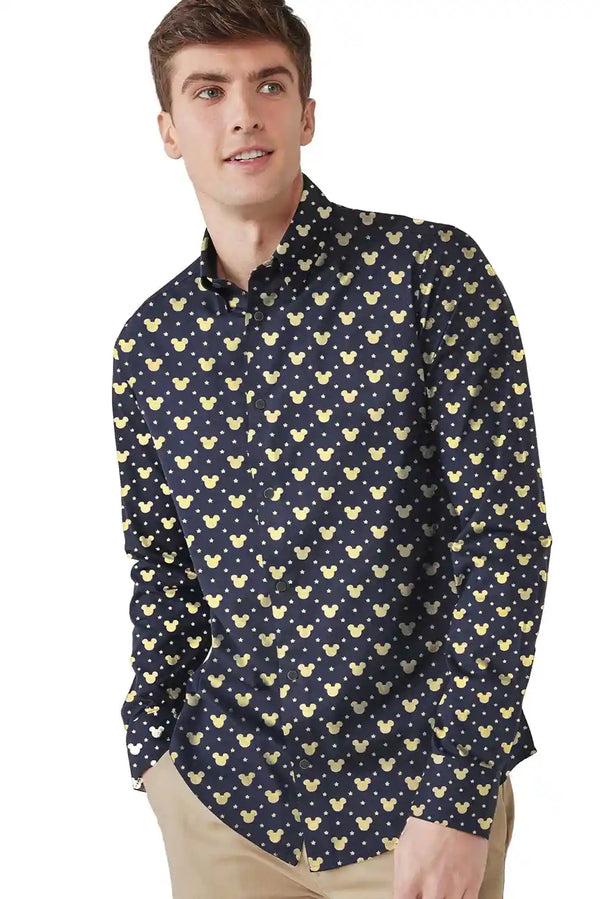 elo New Fashion Men's Star Printed Smart Fit Casual Shirt Navy