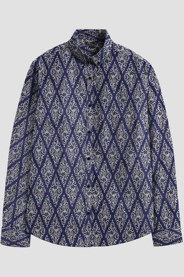 elo Nexoluce Men's Siġġiewi Tailor Fit Casual Shirt Blue
