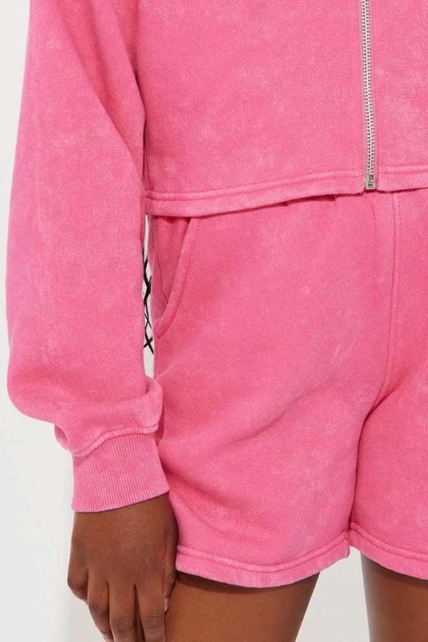 Elo NK Girl's Acid Wash Cropped Fleece Zipper Hoodie Pink
