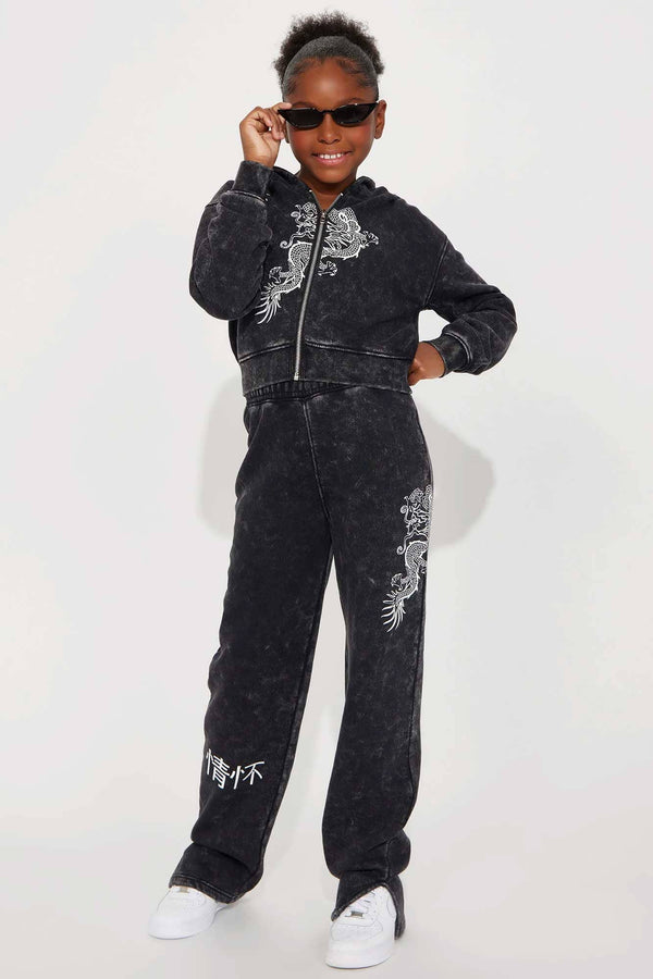 Elo NK Girl's Acid Wash Dragon Zipper Hoodie Smog Black