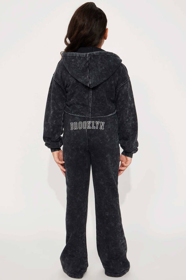 Elo NK Girl's Acid Wash Flare Leg Trousers Smog Black