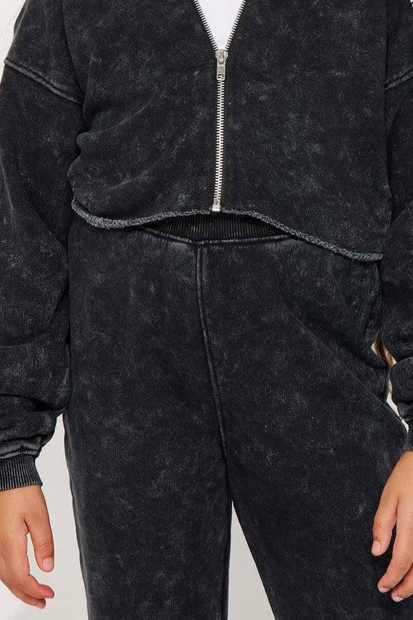 Elo NK Girl's Acid Wash Flare Leg Trousers Smog Black