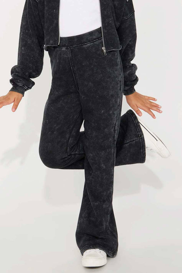 elo NK Girl's Acid Wash Flare Leg Trousers Smog Black