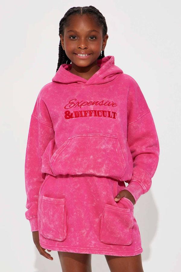 Elo NK Girl's Acid Wash Fleece Pullover Hoodie Pink