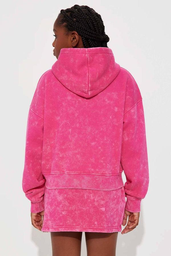 Elo NK Girl's Acid Wash Fleece Pullover Hoodie Pink