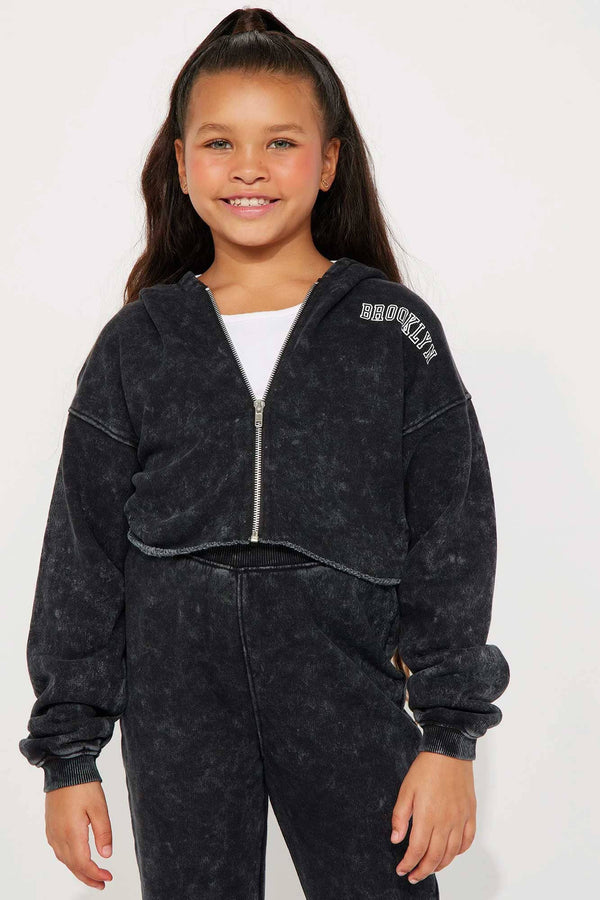 Elo NK Girl's Brooklyn City Washed Zipper Hoodie Smog Black