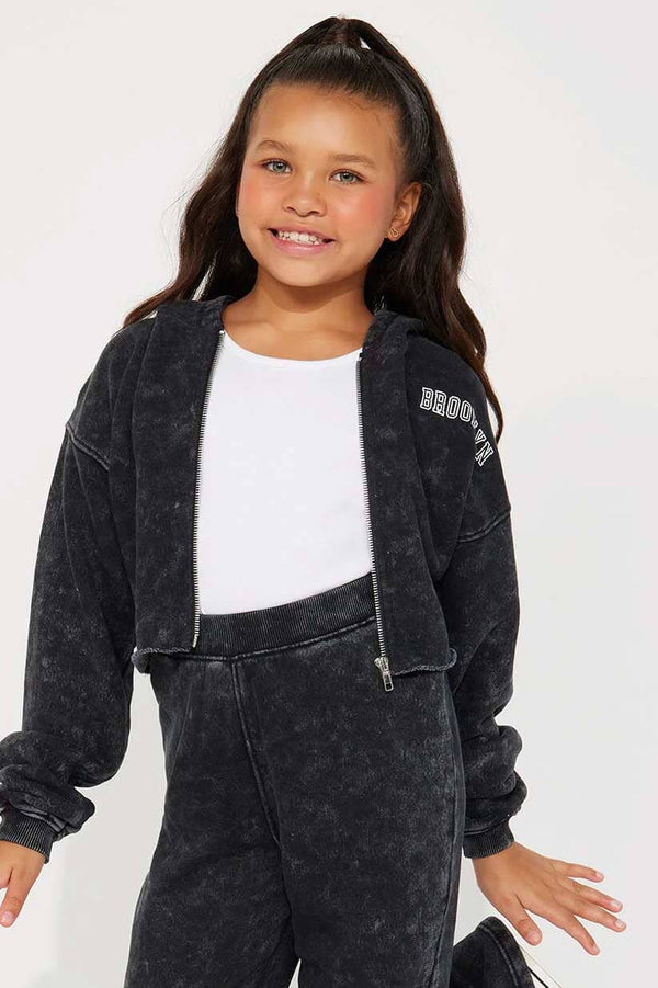 elo NK Girl's Brooklyn City Washed Zipper Hoodie Smog Black