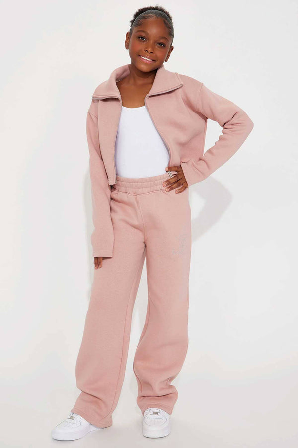 Elo NK Girl's Funnel Neck Cropped Zipper Jacket Tea Pink