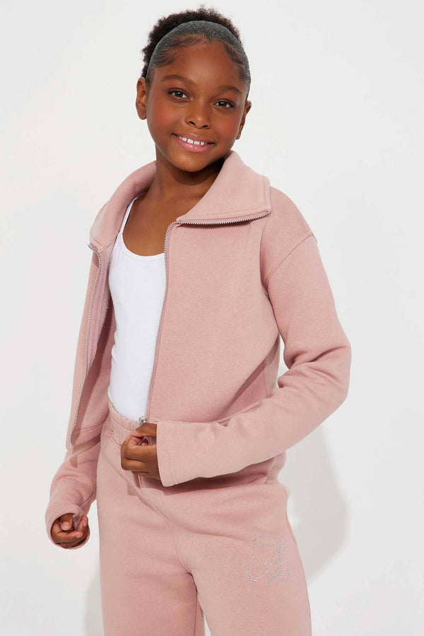 elo NK Girl's Funnel Neck Cropped Zipper Jacket Tea Pink