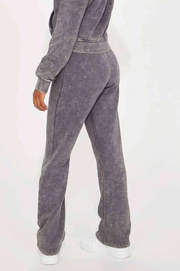 Elo NK Girl's Good Vibes Only Acid Wash Fleece Trouser Dark Purple