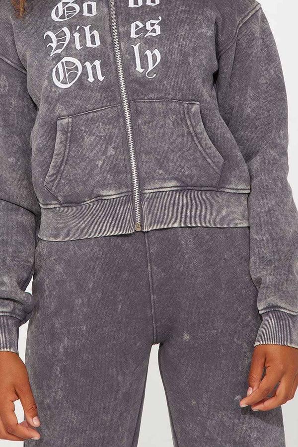 Elo NK Girl's Good Vibes Only Acid Wash Fleece Trouser Dark Purple