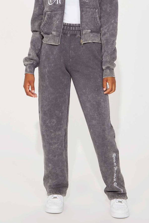 elo NK Girl's Good Vibes Only Acid Wash Fleece Trouser Dark Purple