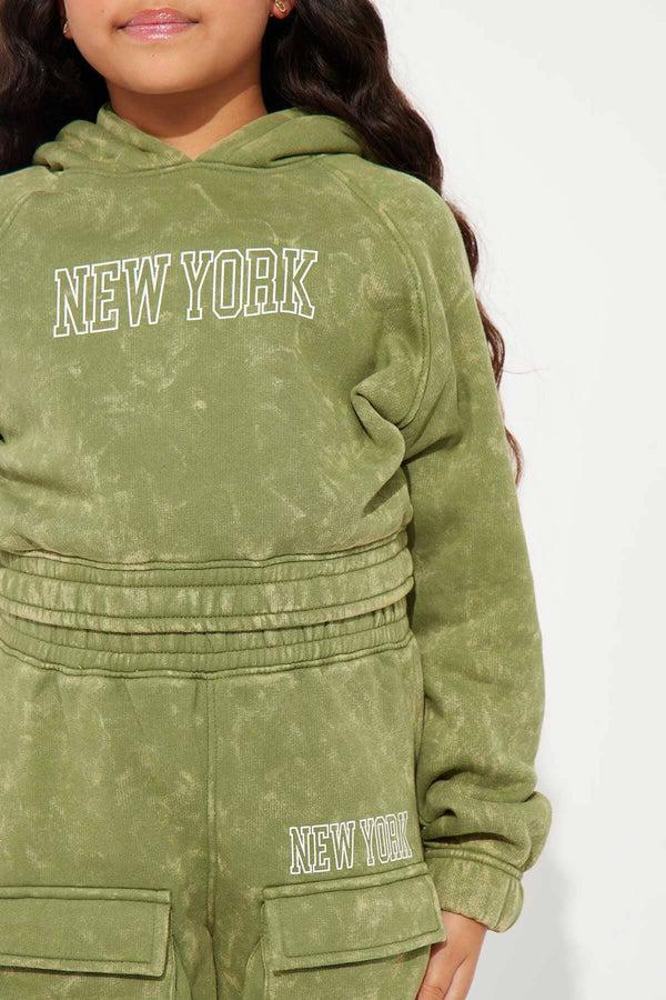 Elo NK Girl's New York Washed Cropped Pullover Hoodie Olive