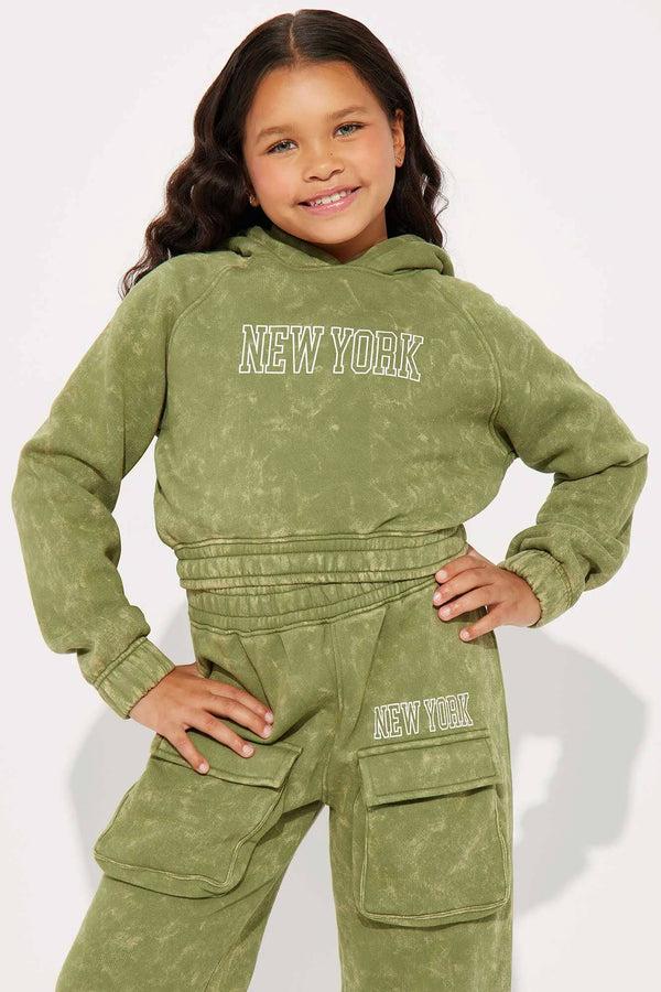 elo NK Girl's New York Washed Cropped Pullover Hoodie Olive