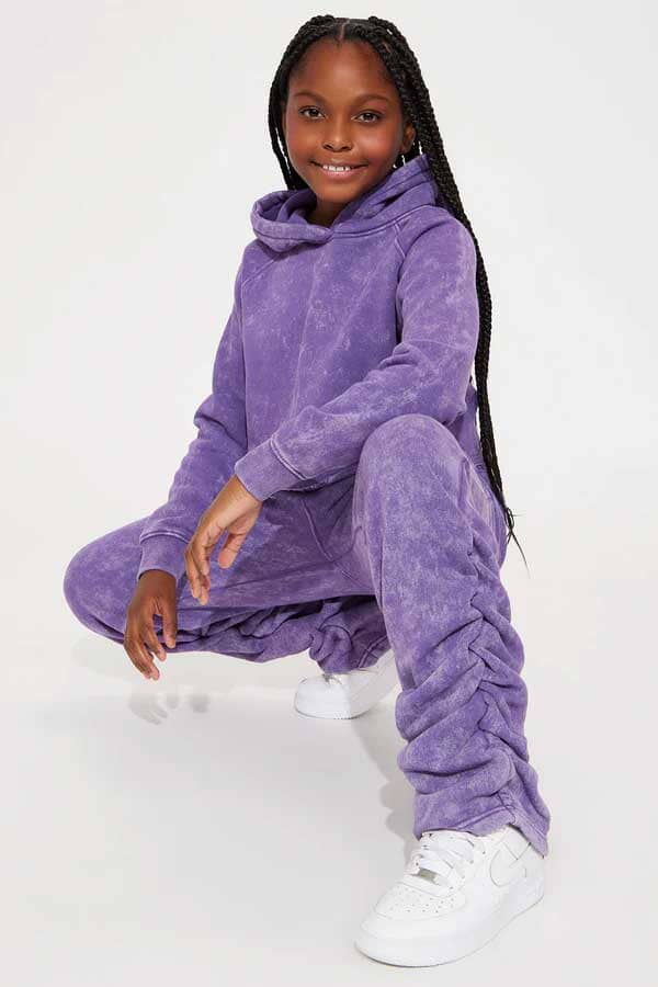 Elo NK Girl's Raglan Sleeve Cropped Pullover Hoodie Purple