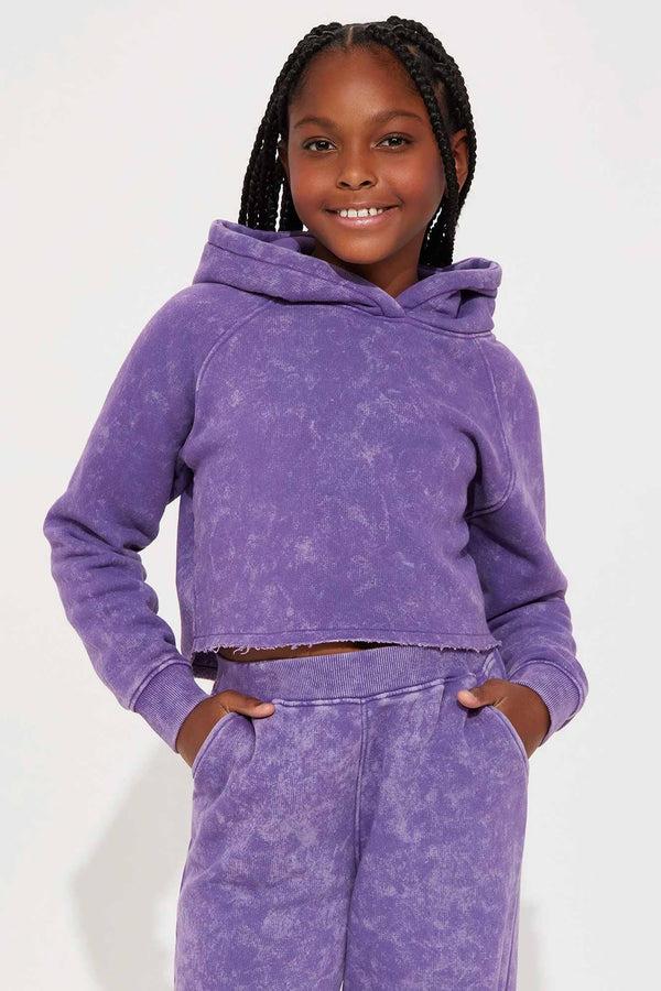 elo NK Girl's Raglan Sleeve Cropped Pullover Hoodie Purple
