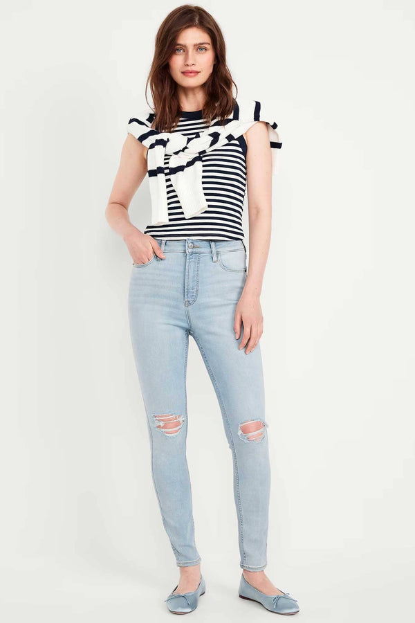 Elo ON Women's High Rise Distressed Skinny Denim Sky