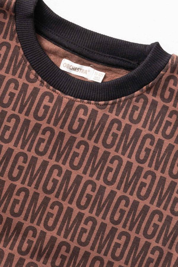 Elo Orchestra Boy's Alphabets Printed Fleece Sweatshirt Brown