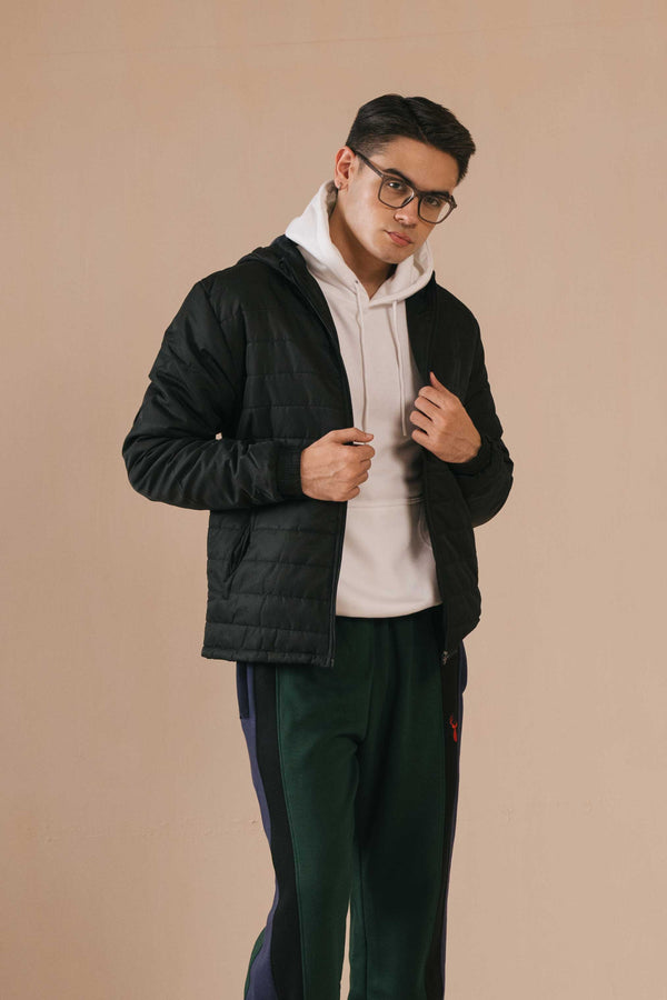 Elo Passion Men's Long Sleeve Hooded Puffer Jacket Black