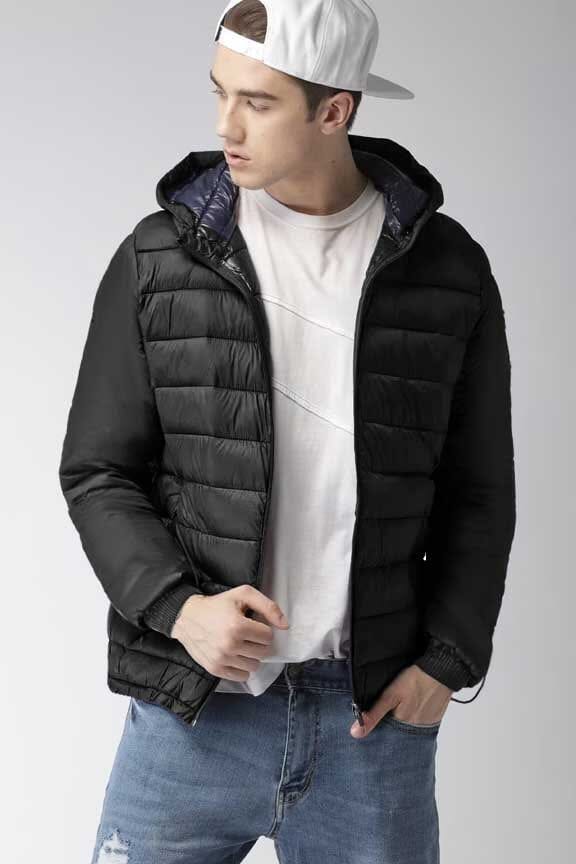 Elo Passion Men's Long Sleeve Hooded Puffer Jacket Black