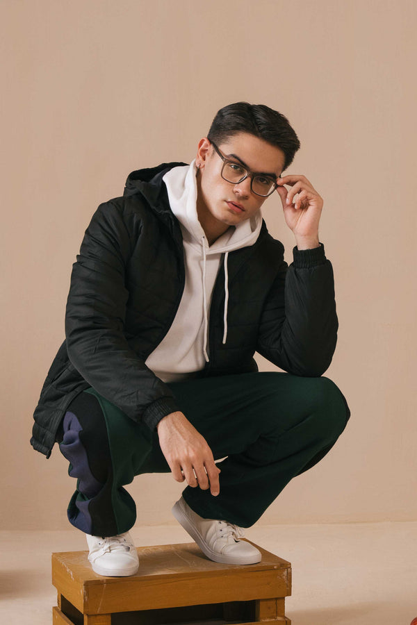 elo Passion Men's Long Sleeve Hooded Puffer Jacket Black