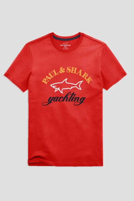 elo Paul & Shark Men's Printed Crew Neck Tee Shirt Red