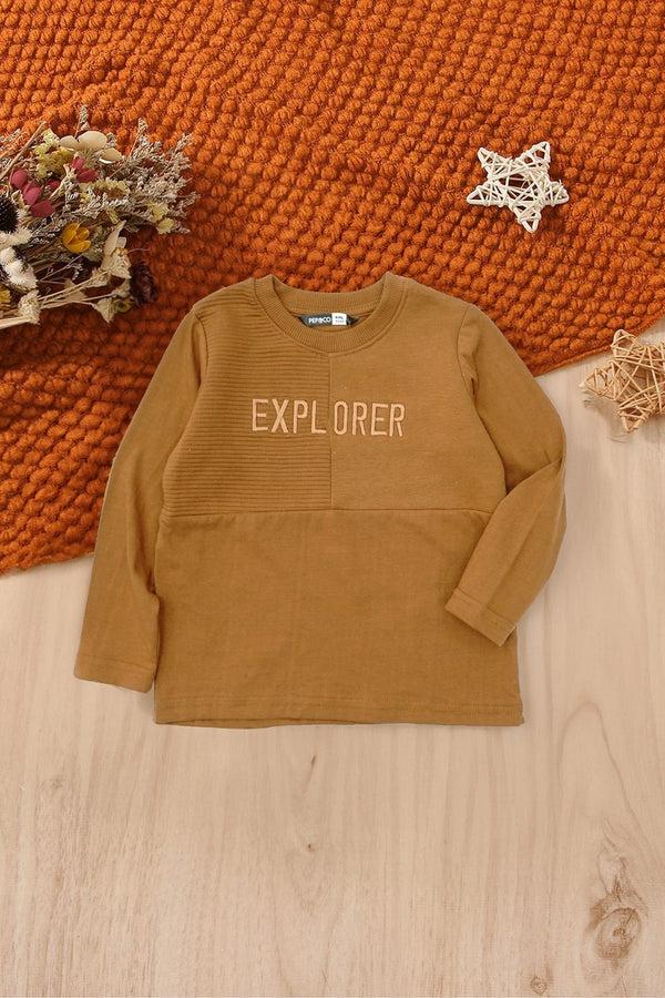 Elo Pep&Co Girl's Explorer Embroidered Long Sleeve Tee Shirt Brown
