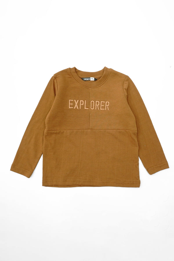 Elo Pep&Co Girl's Explorer Embroidered Long Sleeve Tee Shirt Brown