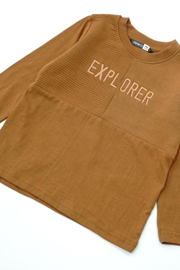 Elo Pep&Co Girl's Explorer Embroidered Long Sleeve Tee Shirt Brown