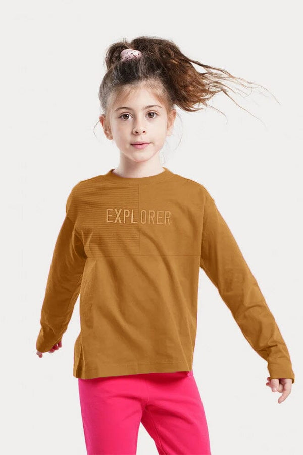 elo Pep&Co Girl's Explorer Embroidered Long Sleeve Tee Shirt Brown
