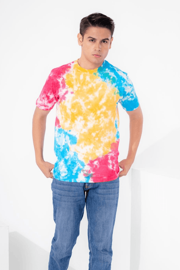Elo Pillars Men's Tie & Dye Style Oversized Tee Shirt Yellow & Blue