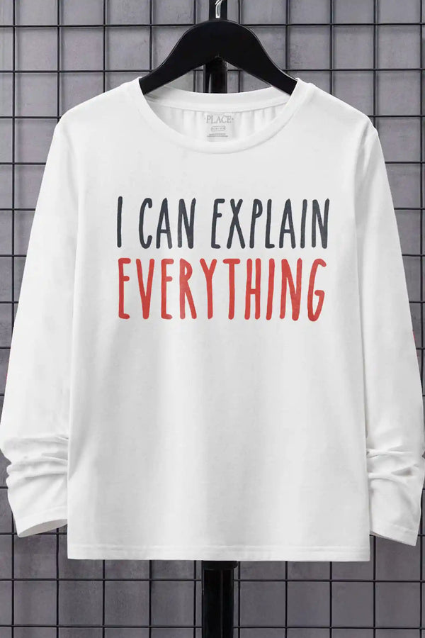 elo Place Kid's I Can Explain Every Thing Printed Tee Shirt White