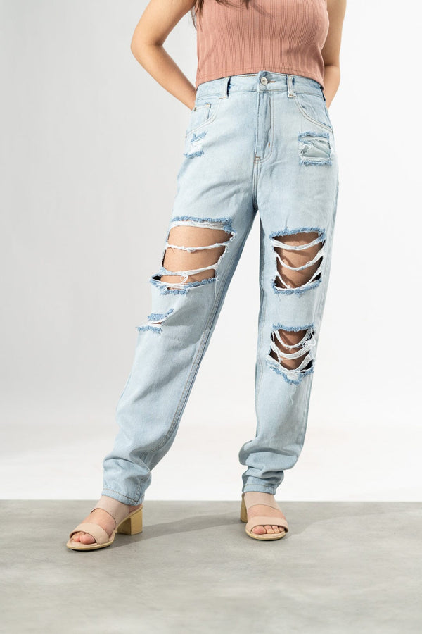 Elo PLT Women's Distressed Classic Minor Fault Jeans Sky