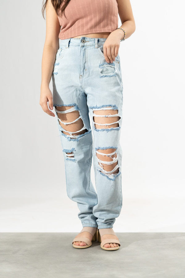 elo PLT Women's Distressed Classic Minor Fault Jeans Sky
