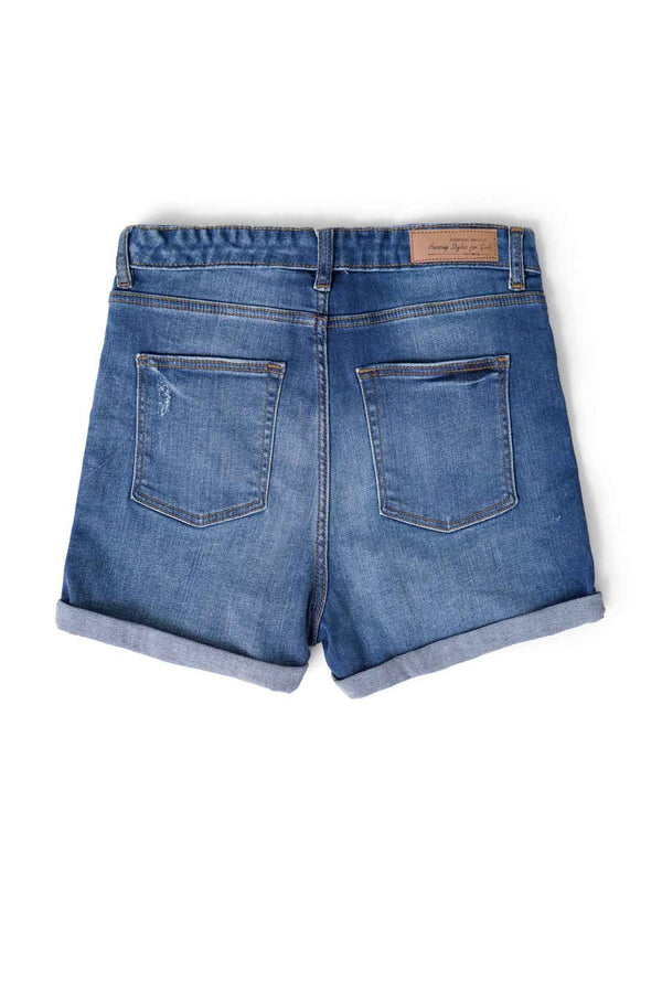 Elo PO Girl's Folded Bottom Distressed Denim Shorts Blue